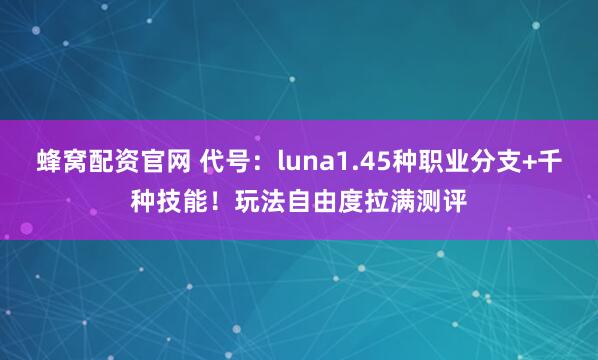 蜂窝配资官网 代号：luna1.45种职业分支+千种技能！玩法自由度拉满测评